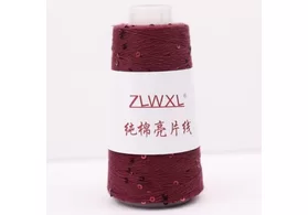 Пряжа с пайетками:  100% хлопок(в 3 нити) , пайетки 3мм, Китай, цвет: 26 бордо, 450 м, 50г.