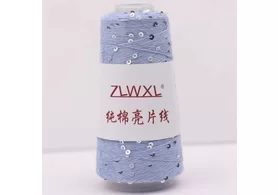 Пряжа с пайетками:  100% хлопок(в 3 нити) , пайетки 3мм, Китай, цвет: 71 синий джинс, 450 м, 50г.