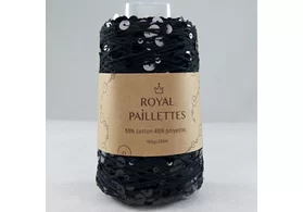 Королевские пайетки 55% хлопок, 45% полиэстер, Royal Paillettes, цвет: черный с глянцевым черным 02, 230 м/100 гр. 